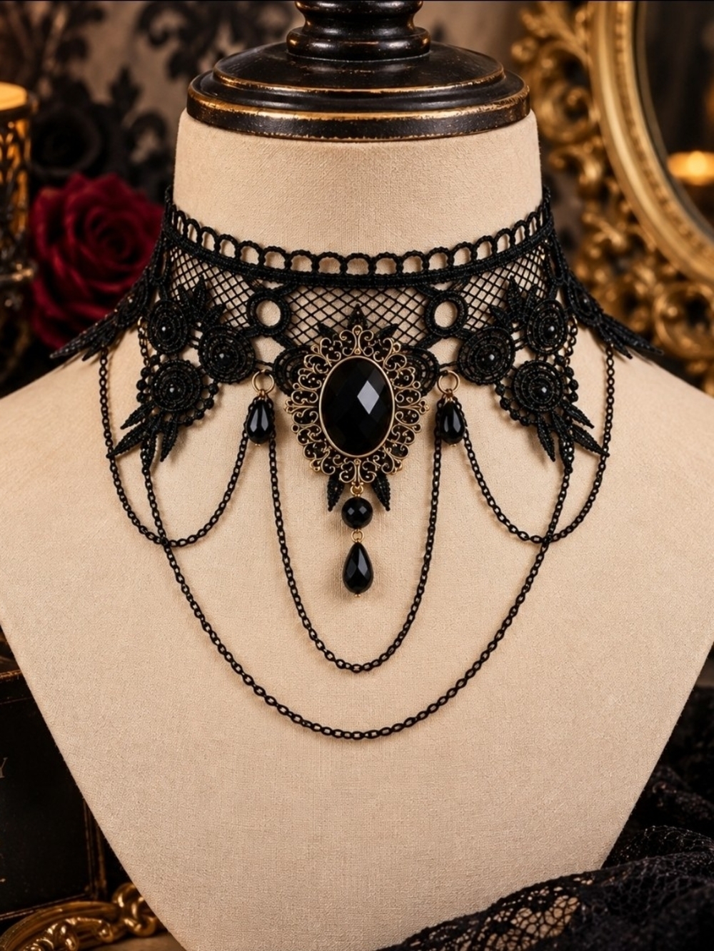 Boutique | Gothic Victorian Lace Choker Filigree Pendant Necklace | OS | NWT